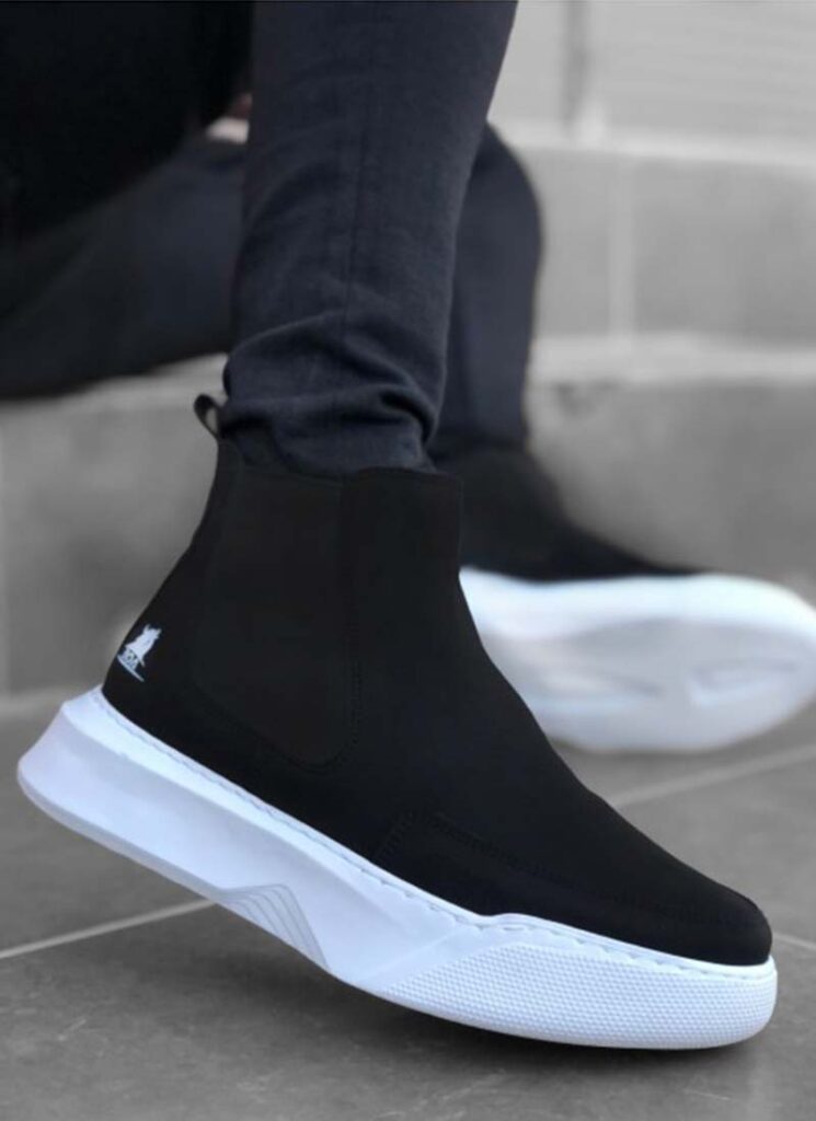 Ghete barbati negre cu calapod alb