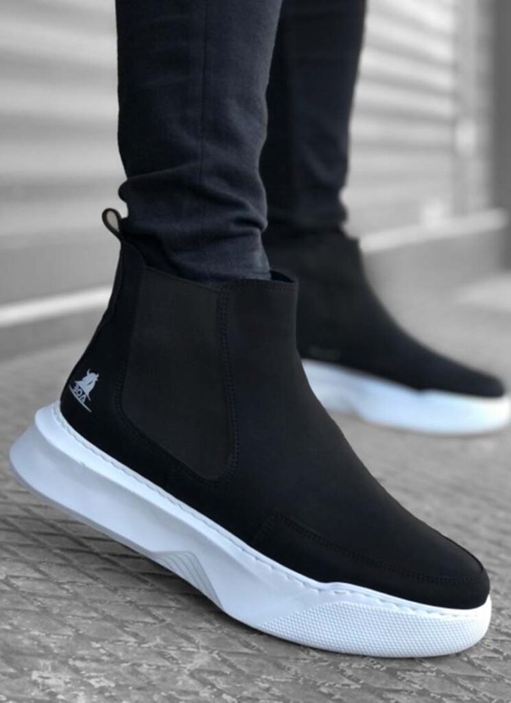 Ghete barbati negre cu calapod alb