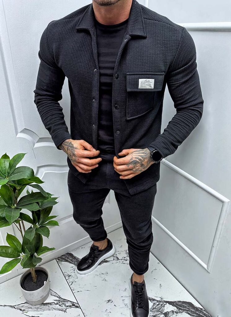 Compleu sport elegant negru cu relief