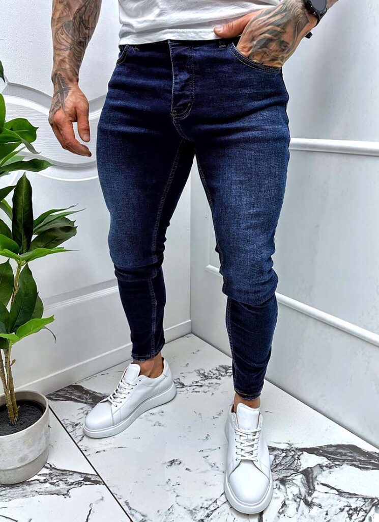 Blugi barbati albastri inchis model simplu