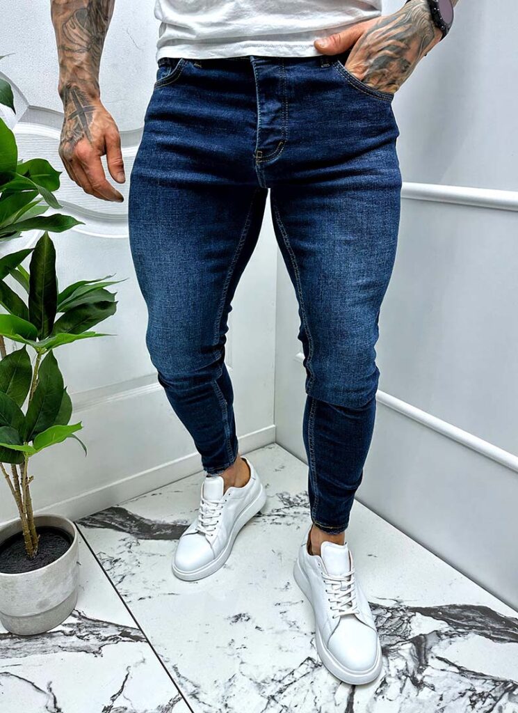 Blugi barbati albastri inchis model simplu