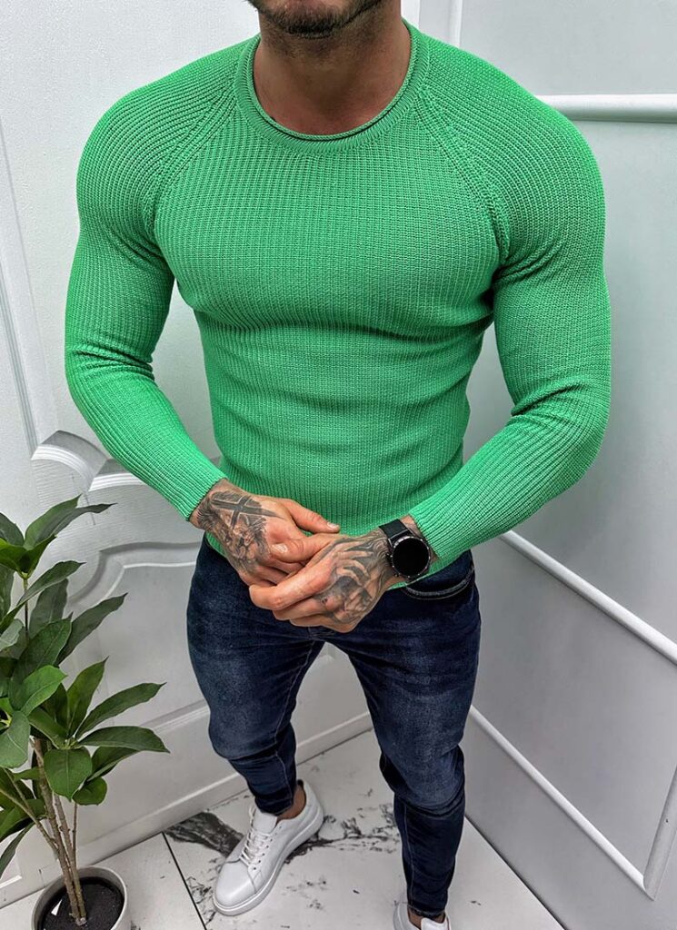 Pulover barbatesc verde model simplu