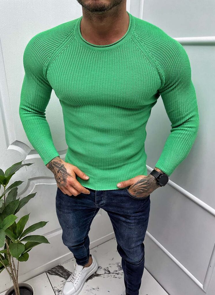 Pulover barbatesc verde model simplu