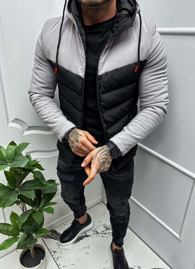 Geaca barbateasca sport gri si negru