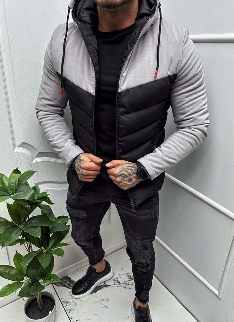 Geaca barbateasca sport gri si negru