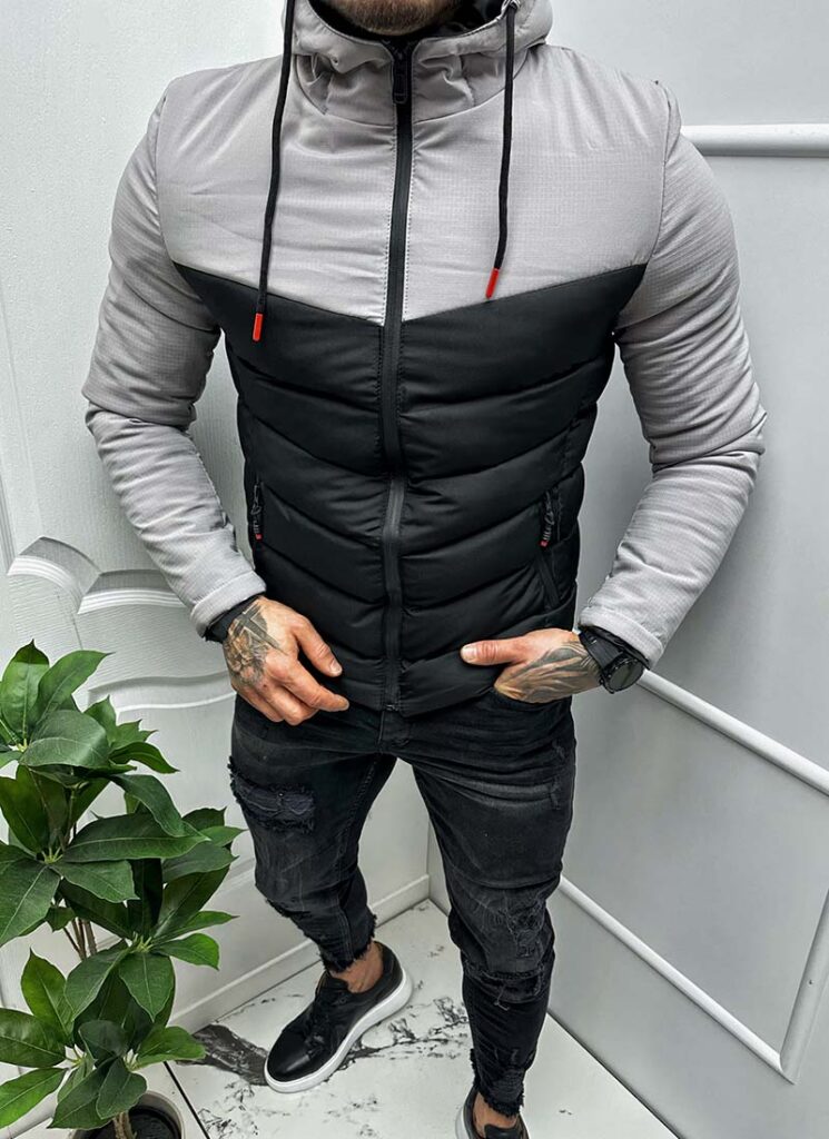 Geaca barbateasca sport gri si negru