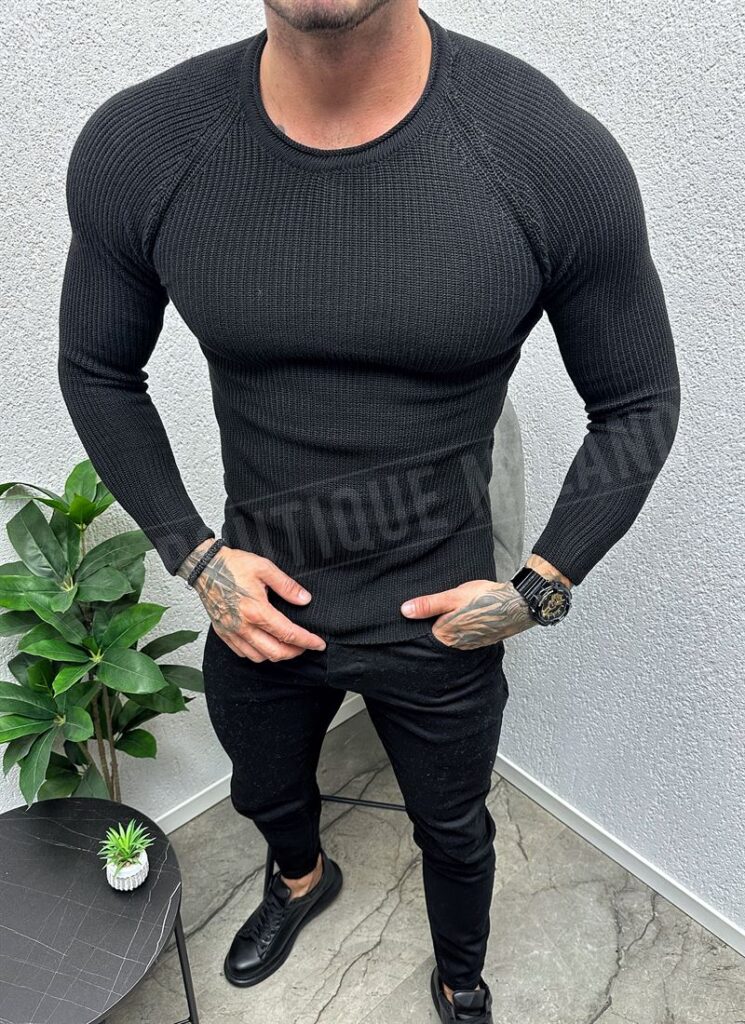 Pulover barbatesc negru model simplu