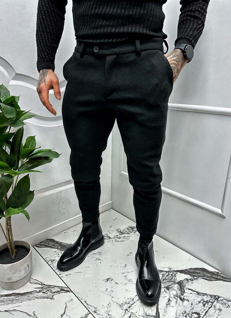 Pantaloni barbati negri de lana