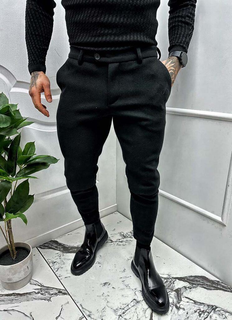 Pantaloni barbati negri de lana