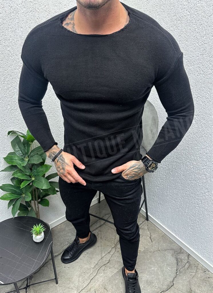 Pulover barbatesc negru model simplu