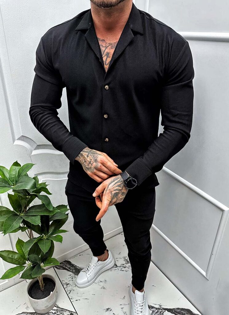 Compleu barbatesc negru cu camasa
