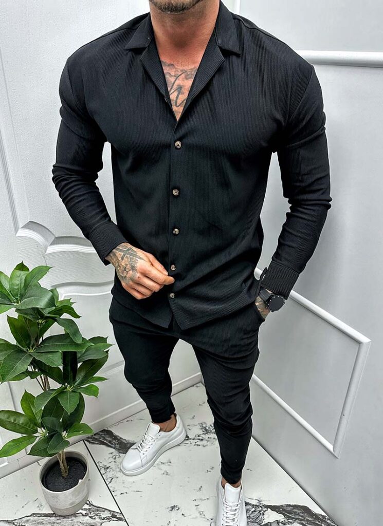 Compleu barbatesc negru cu camasa