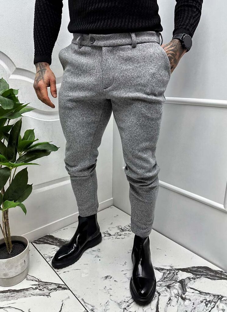 Pantaloni barbati gri deschis de lana