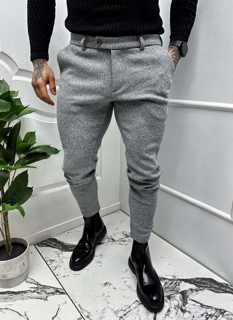 Pantaloni barbati gri deschis de lana