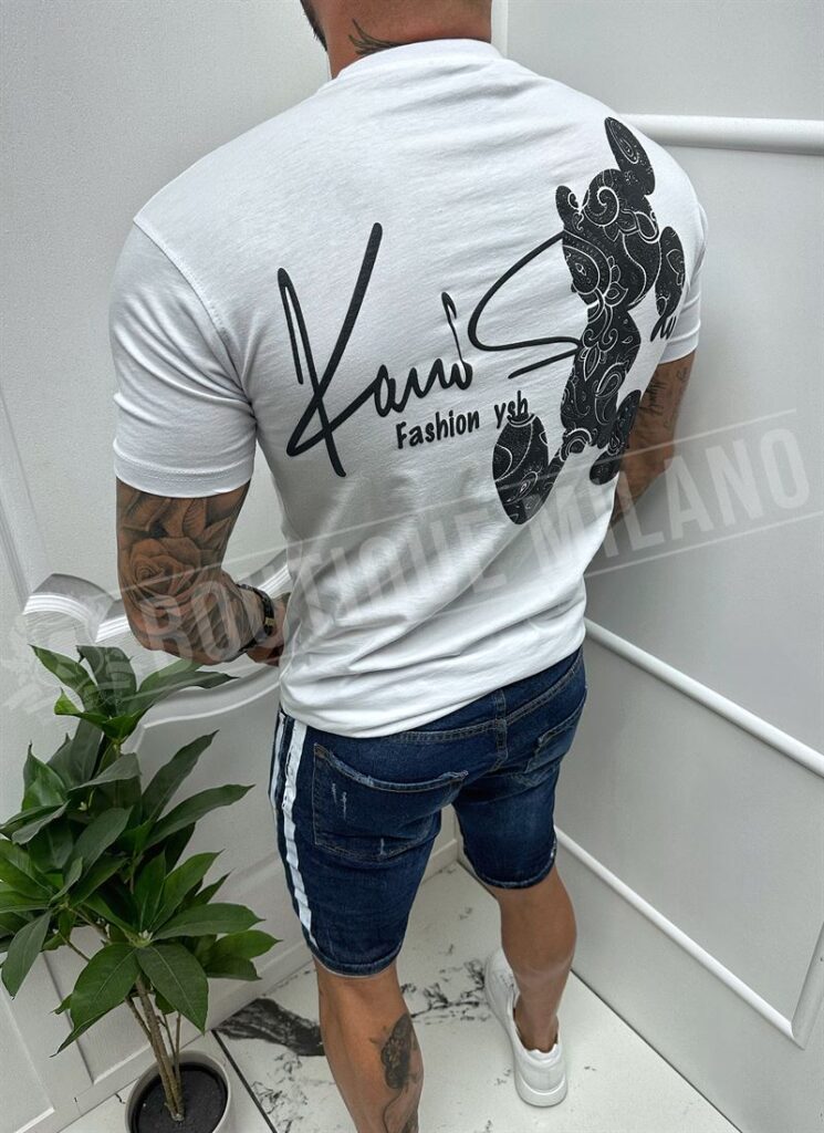 Tricou alb barbatesc cu imprimeu negru
