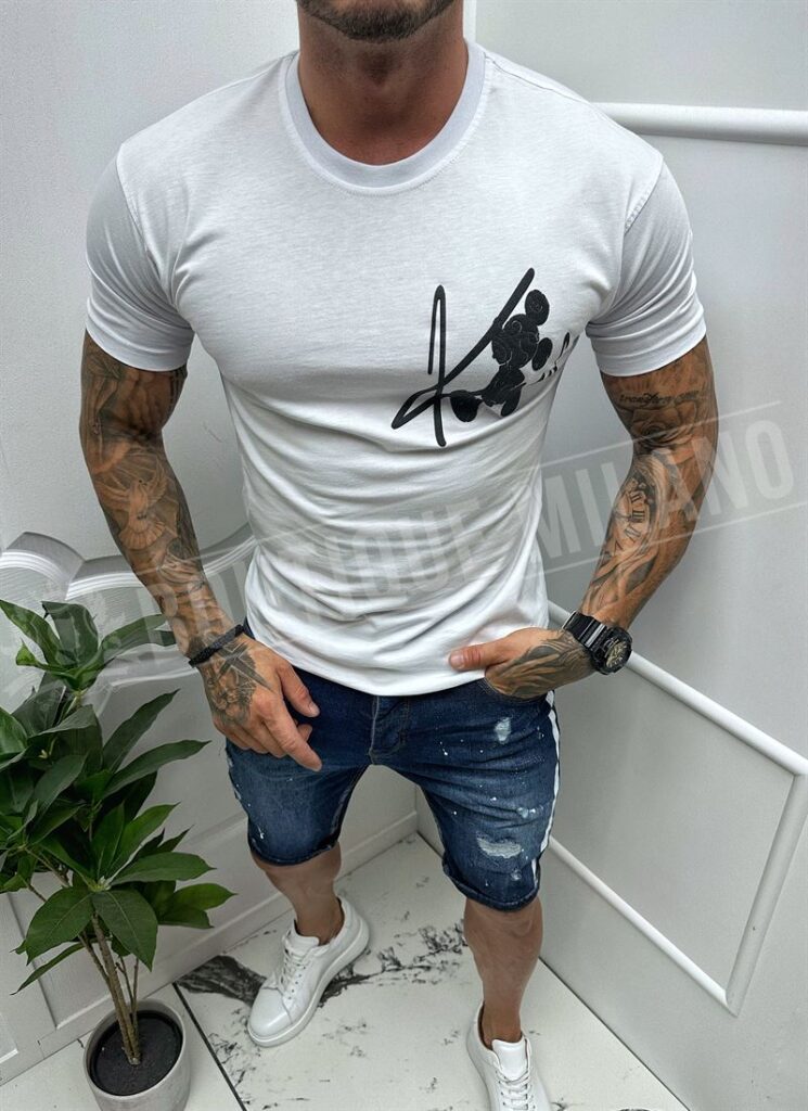 Tricou alb barbatesc cu imprimeu negru