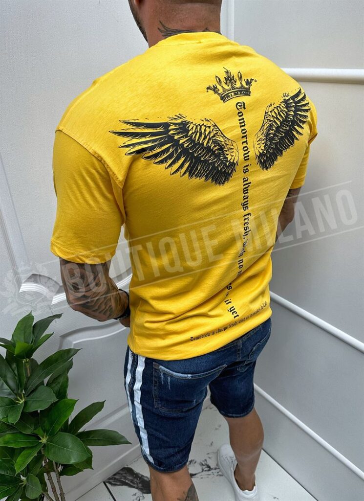 Tricou barbatesc galben cu buzunar frontal