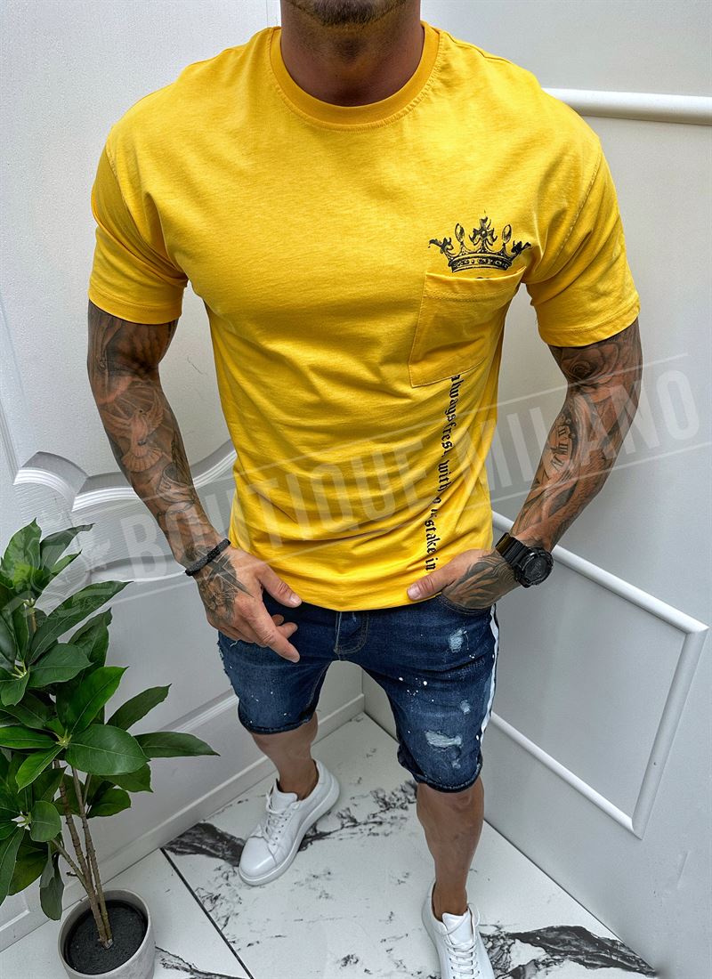 myjka-teniska-jylt-cvqt-s-preden-djob-t070-5 Tricou barbatesc galben cu buzunar frontal