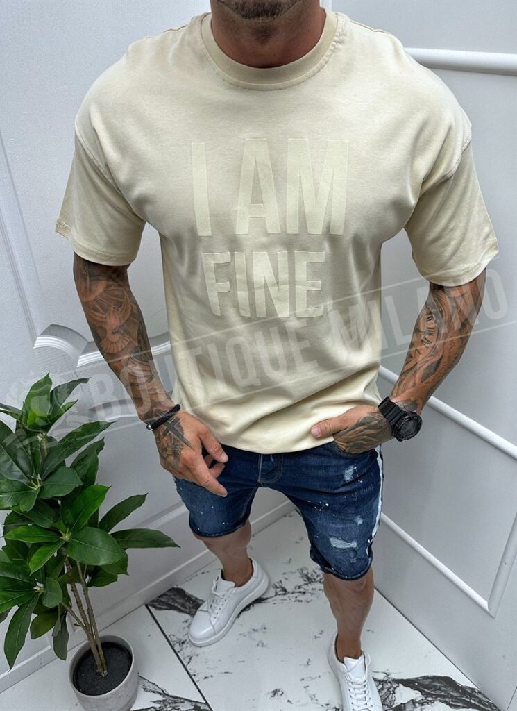 Tricou barbati maro deschis cu imprimeu pe spate