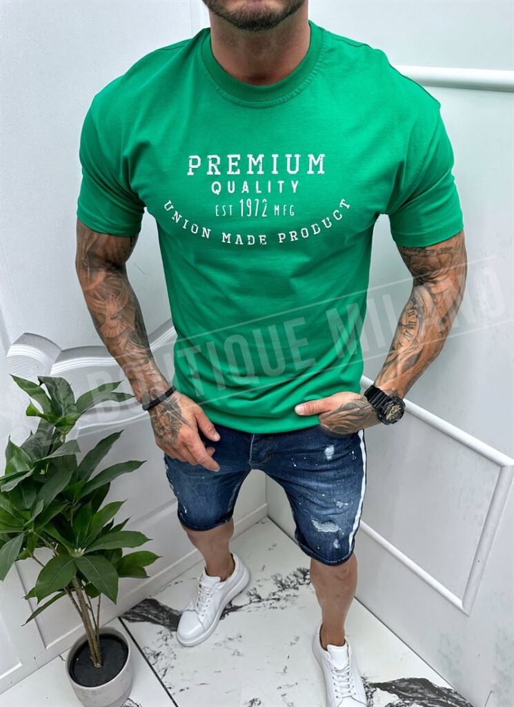 Tricou barbatesc verde cu imprimeu