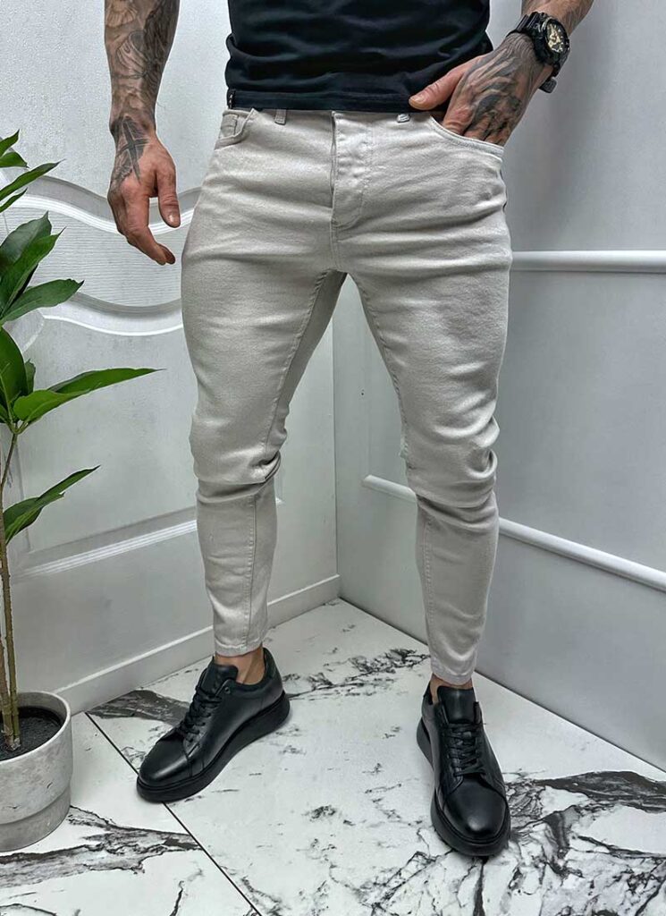 Blugi barbati in culoare gri model simplu