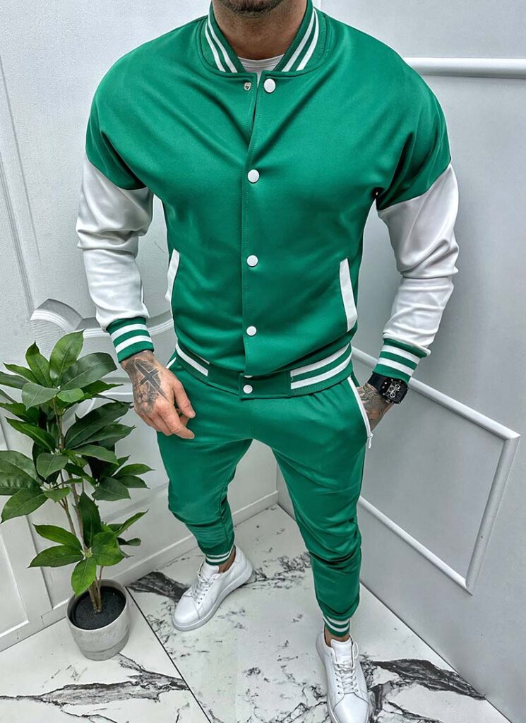 Compleu barbatesc verde cu top tip jacheta