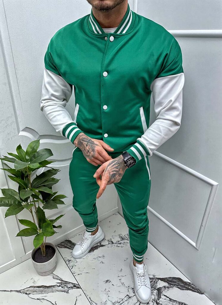 Compleu barbatesc verde cu top tip jacheta