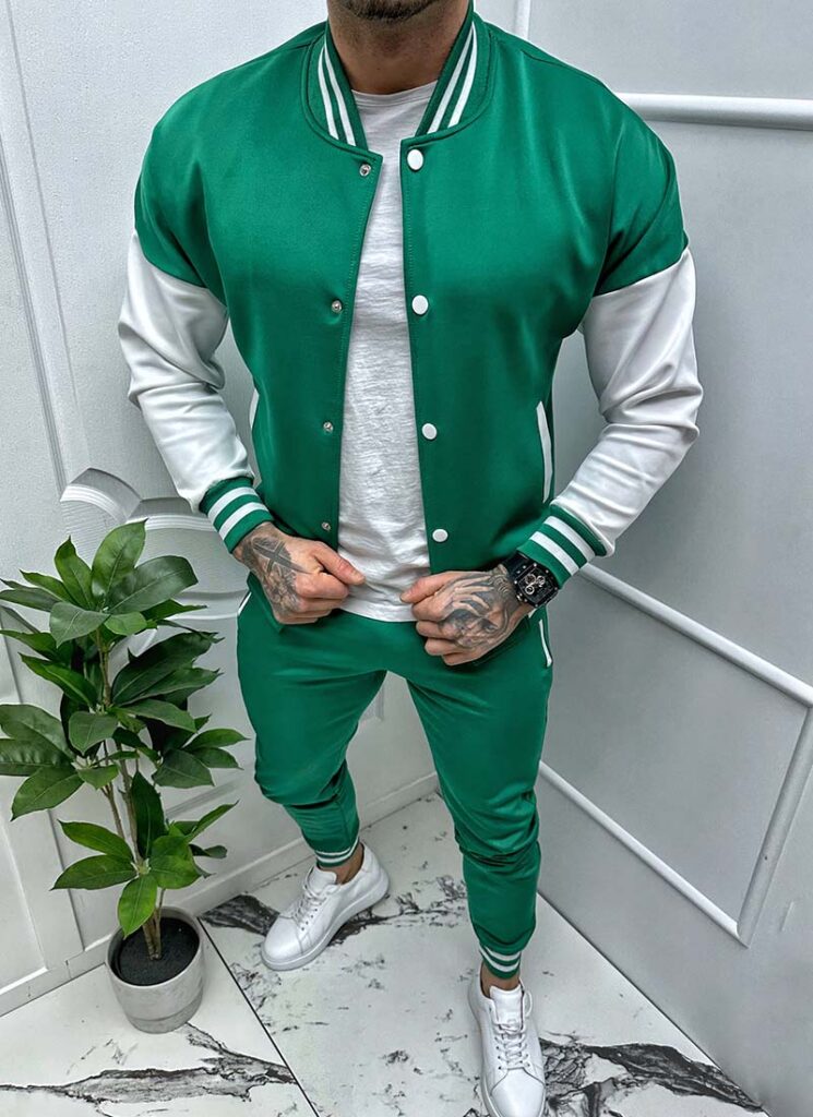 Compleu barbatesc verde cu top tip jacheta