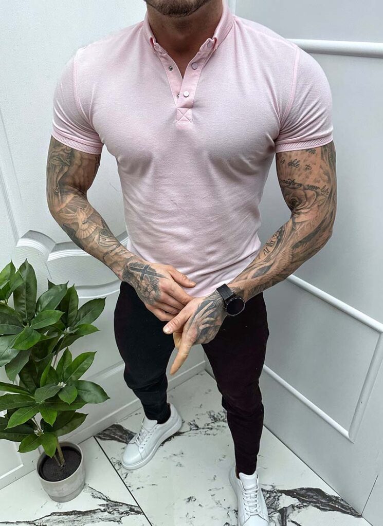 Tricou barbati roz cu guler