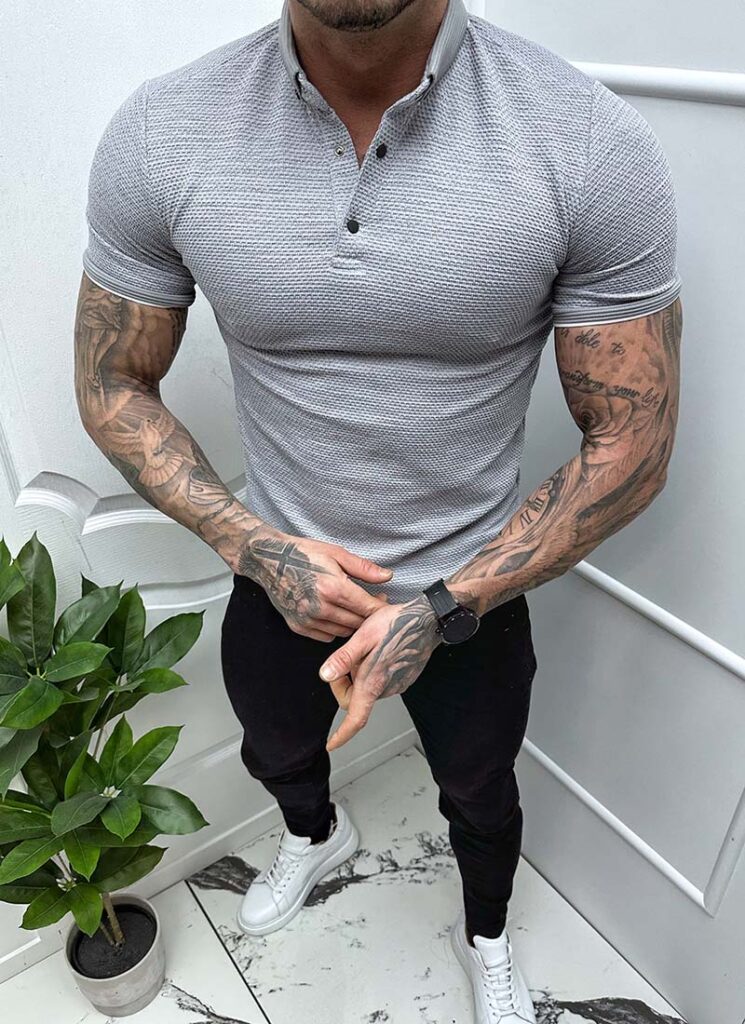 Tricou barbati gri cu guler