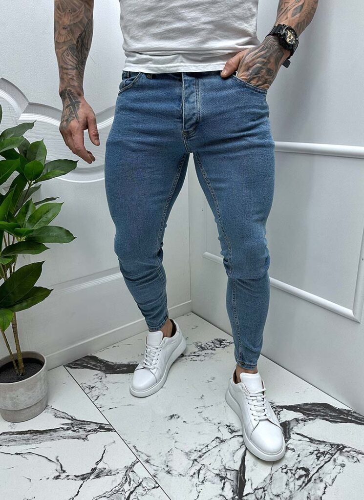 Blugi barbati albastri model simplu