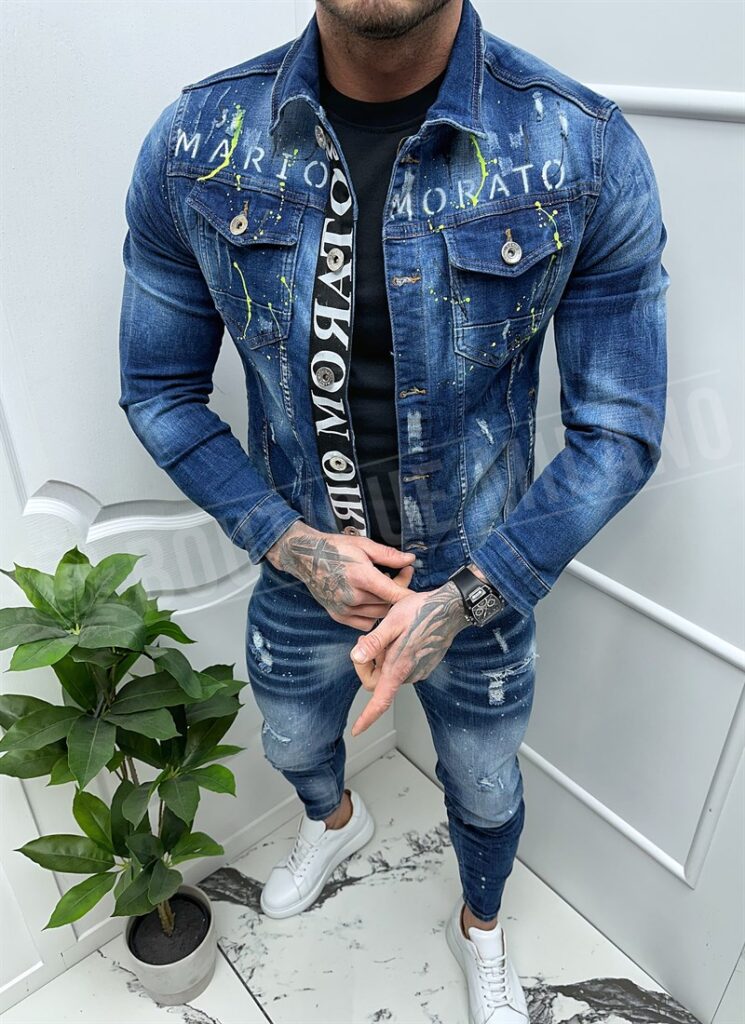 Geaca barbati denim albastri stropita