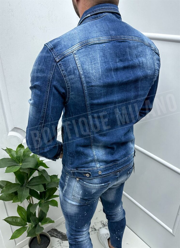 Geaca barbati denim albastri stropita
