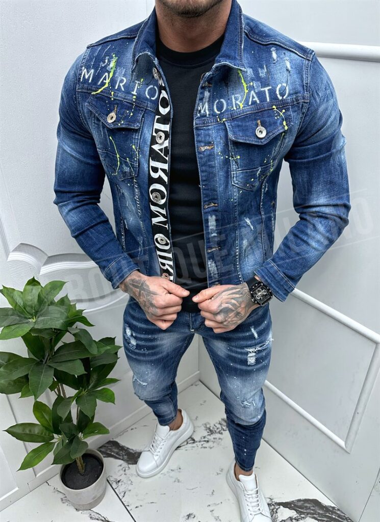 Geaca barbati denim albastri stropita