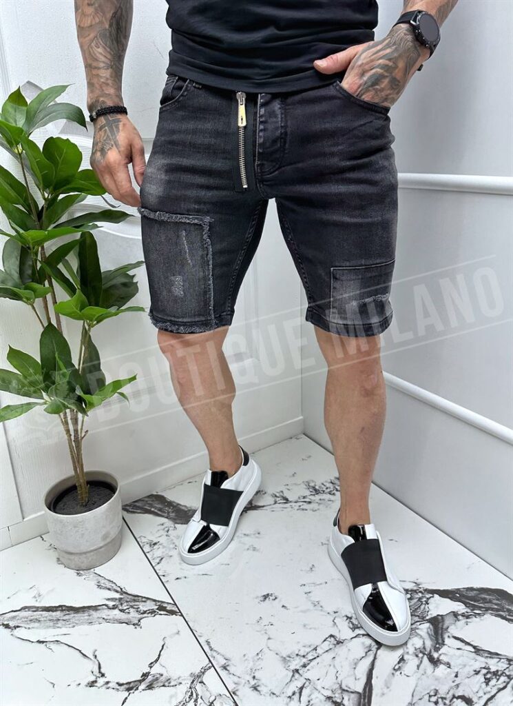 Blugi barbati negri scurti cu accesorii