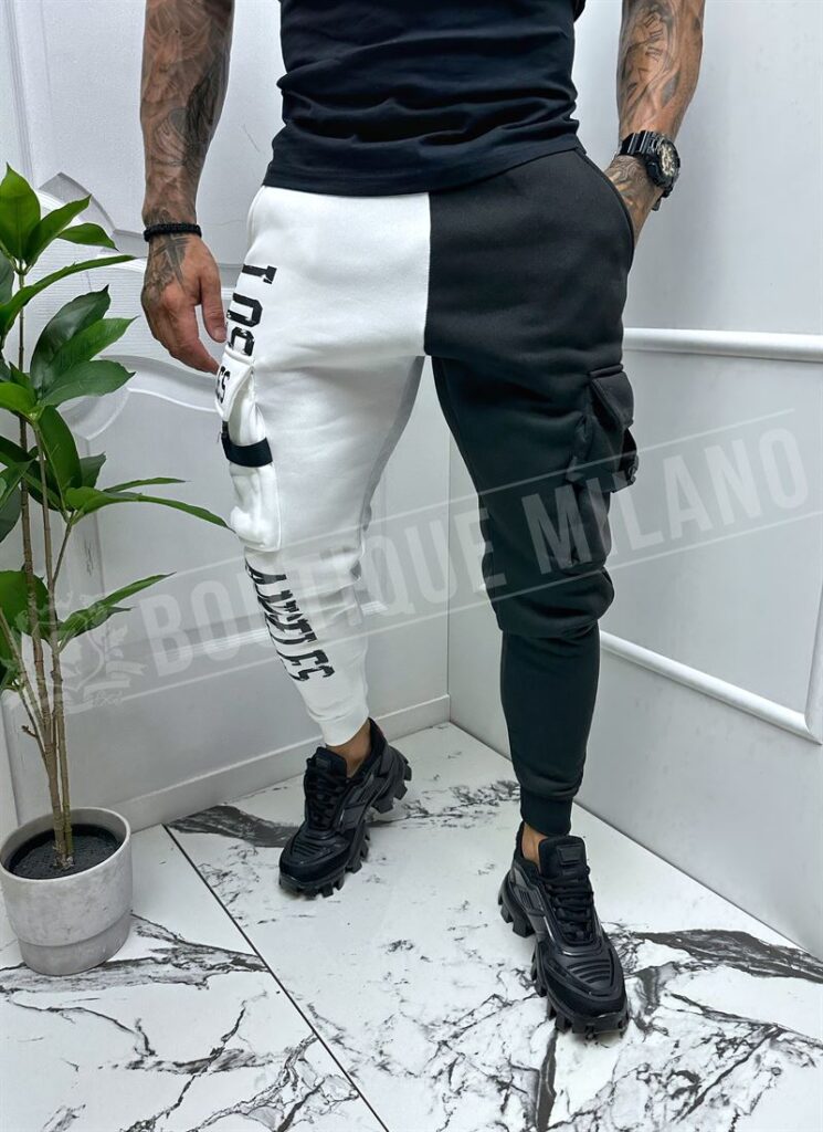 Pantaloni barbatesti casual sport negri cu alb C9896-1