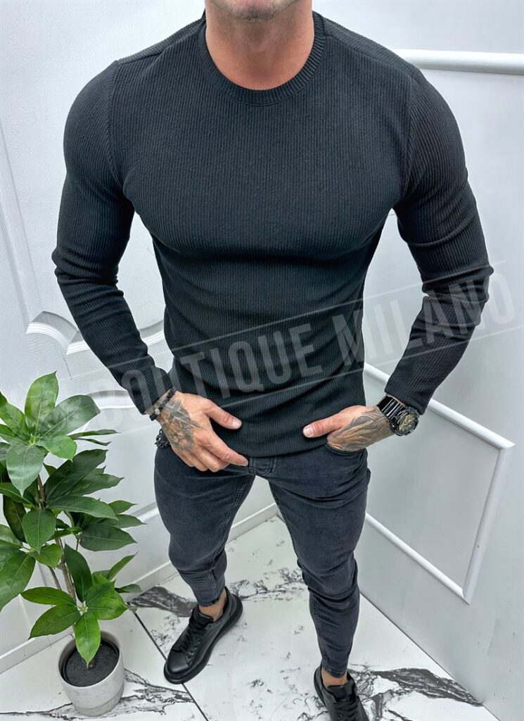 Bluza barbateasca neagra elastica B4333-1
