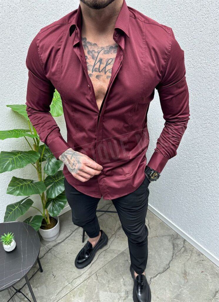 Camașa barbateasca elegantă culoare bordo
