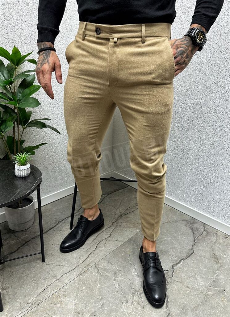 Pantaloni barbati eleganti bej pentru iarna