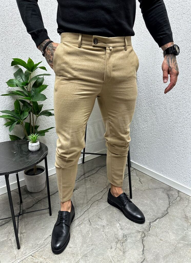 Pantaloni barbati eleganti bej pentru iarna
