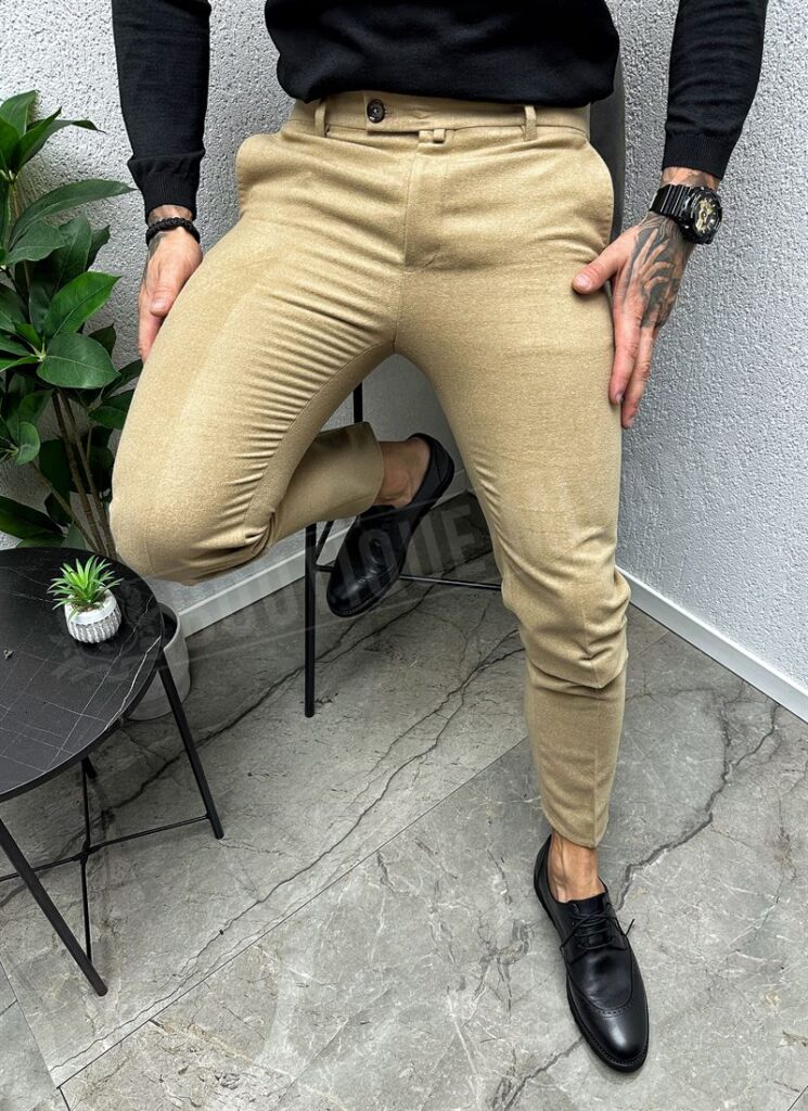 Pantaloni barbati eleganti bej pentru iarna