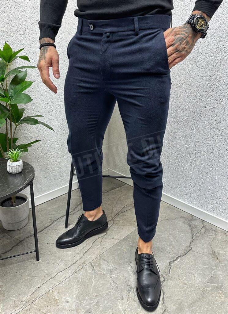 Pantaloni barbati eleganti albastri pentru iarna
