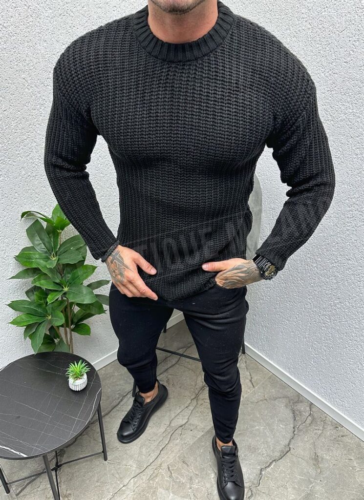 Pulover barbatesc negru pentru iarna