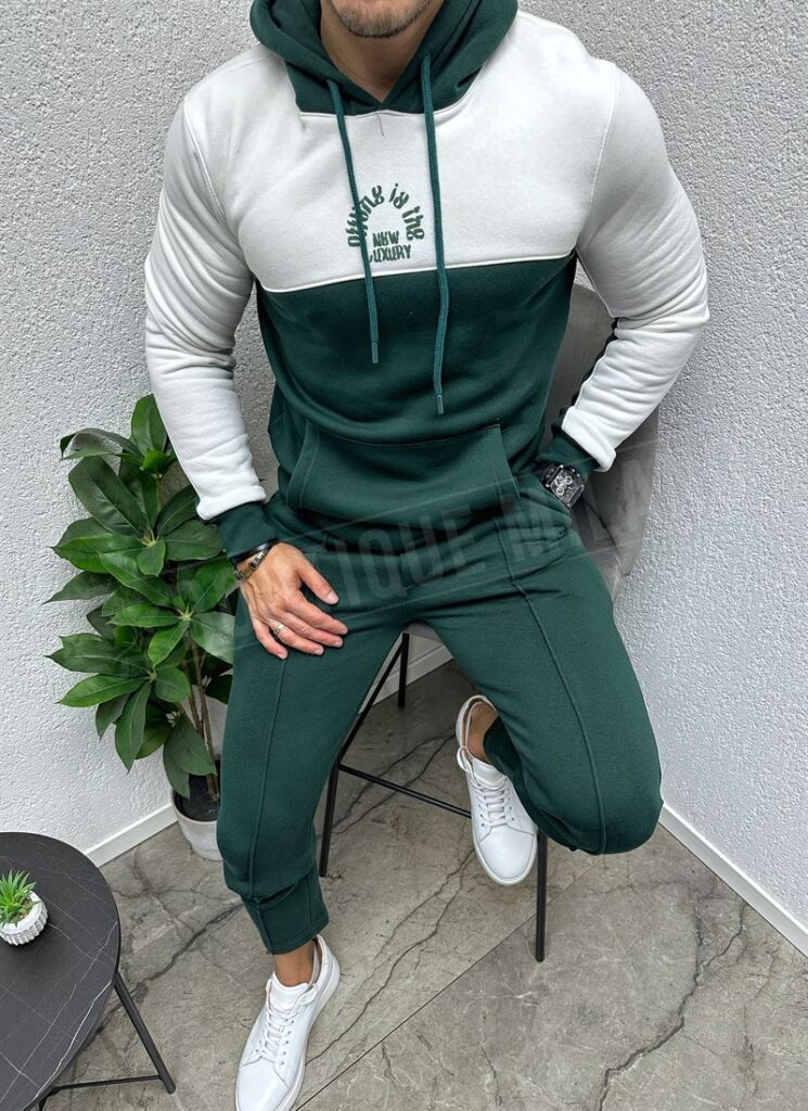 Compleu barbati matlasat verde cu alb L3113-6