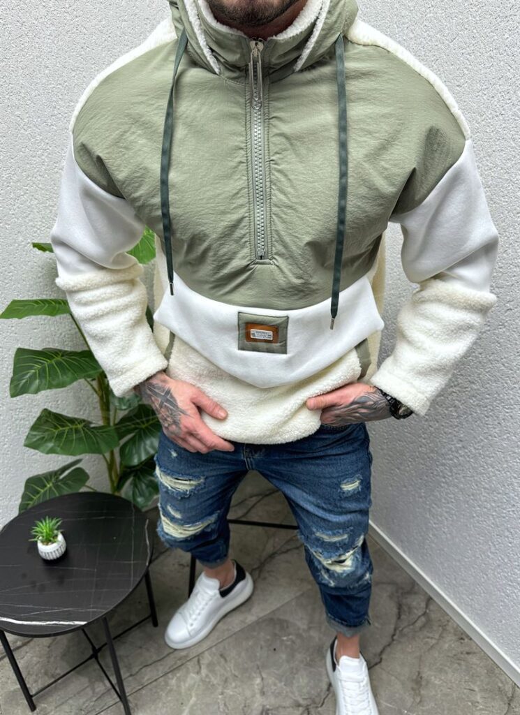 Top de tip bluza imblanita alb si verde cu element din fas