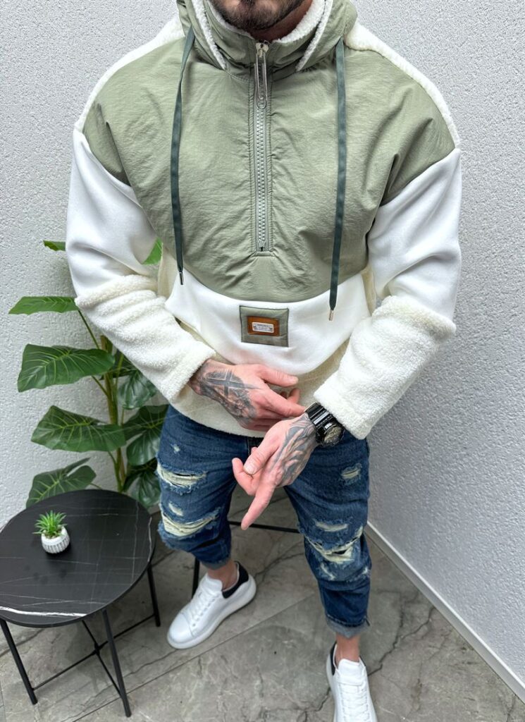 Top de tip bluza imblanita alb si verde cu element din fas