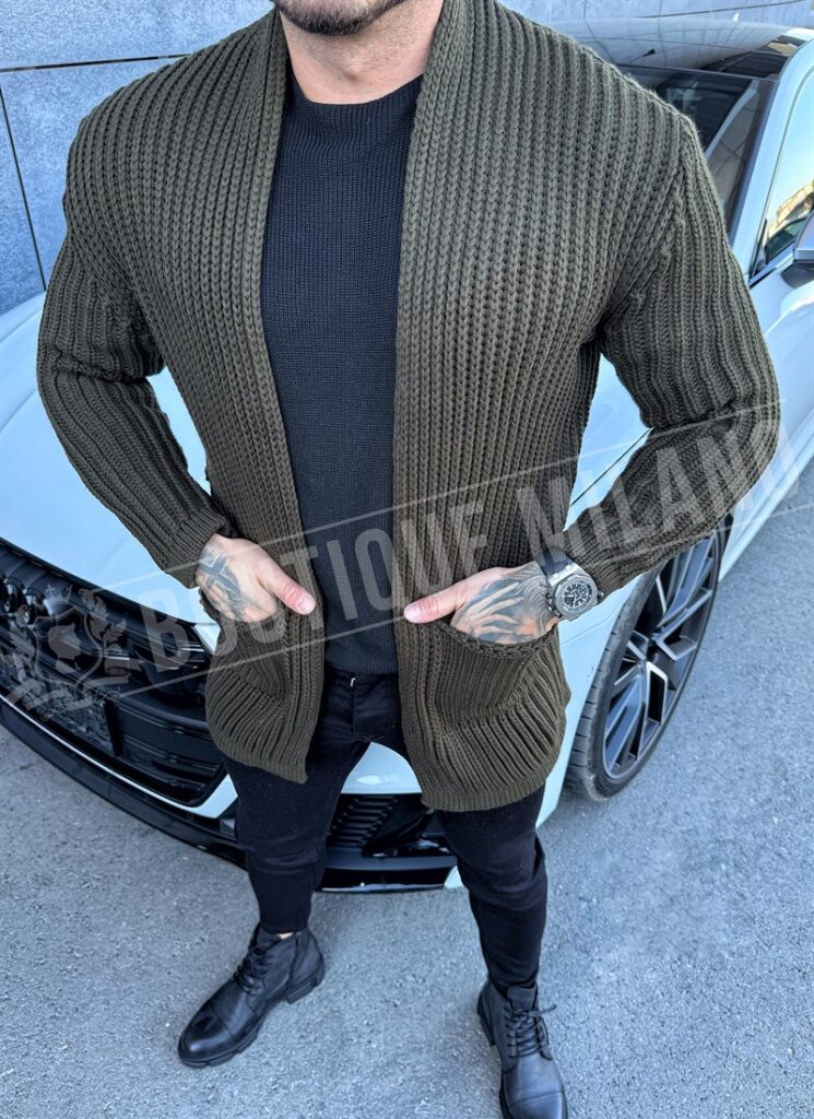 Cardigan tricotat verde model simplu J2092-4