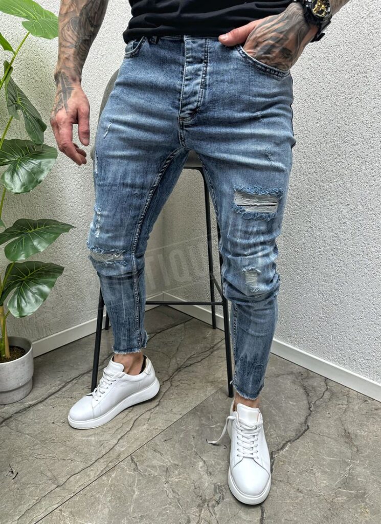 Blugi barbatesti albastri cu efect stropit