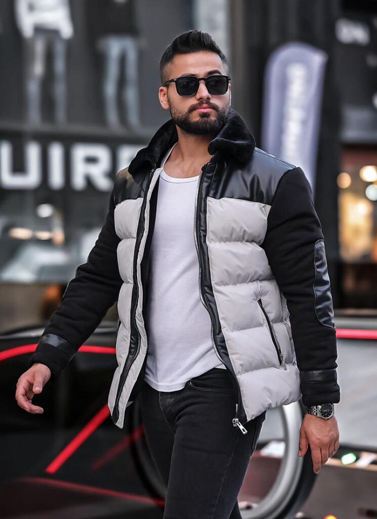Geaca de iarna pentru barbati in gri si negru