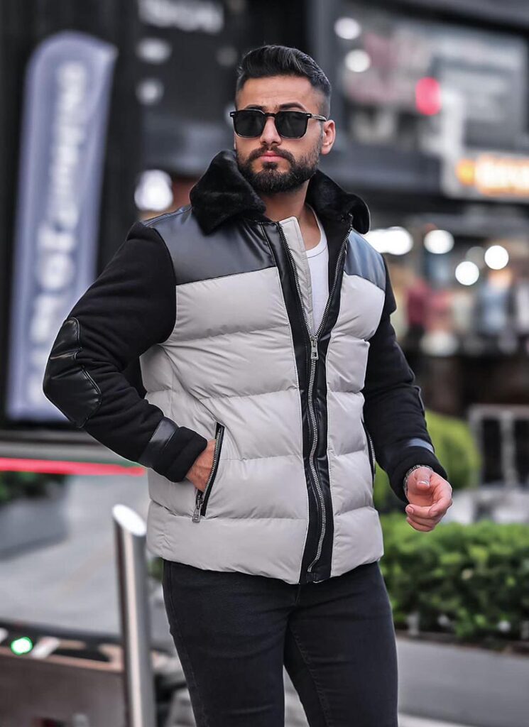 Geaca de iarna pentru barbati in gri si negru